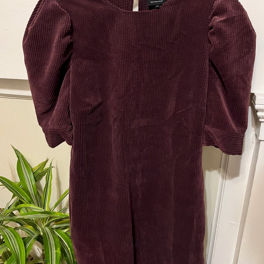 Corduroy Dress puff short sleeve mini dress with pockets